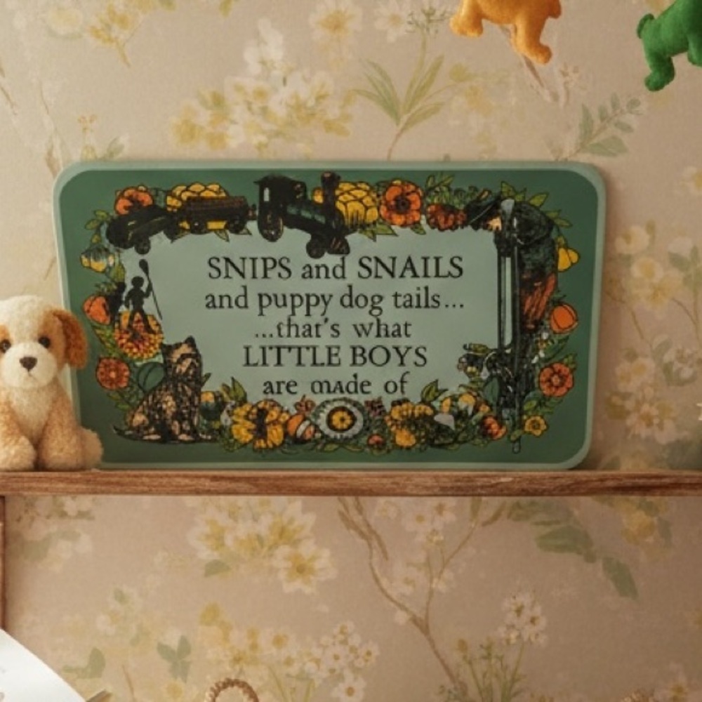 Vintage Nursery Boy Wall Art ‘Little Boys Are Made Of’ Poem Cottage BOHO 16”x12”
